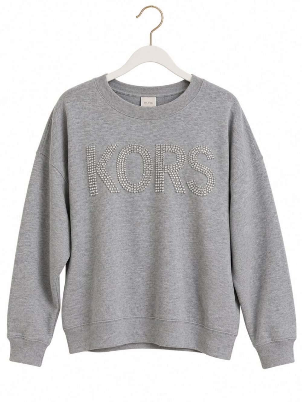 Michael Kors Gray Glass Rhinestone Studded Logo Crewneck Sweatshirt